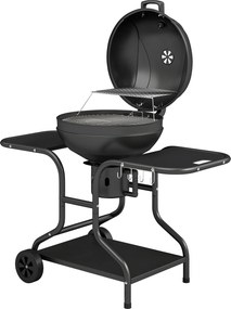 Outsunny Grill węglowy BBQ z bocznymi stolikami, termometrem w pokrywie, kółkami 129 x 63,5 x 106,5 cm | Aosom PL