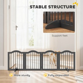 PawHut Bramka dla psa Wolnostojąca osłona z nóżkami, Składana bramka, 4 panele, 208 x 29,5 x 61 cm, Czarny