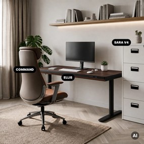 Biurko elektryczne sit-stand z szufladą i ładowarką bezprzewodową Qi czarne/orzech, 1400 mm: ELLIS