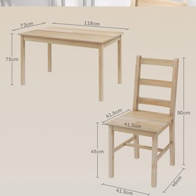HOMCOM Zestaw jadalniany 5-częściowy stół i krzesła z drewna litego naturalny kolor 118x73x75 cm | Aosom PL