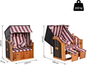 Outsunny Leżak ogrodowy 2-osobowy z daszkiem i podnóżkiem, rattan PE, czerwony, 118x79x150cm | Aosom PL