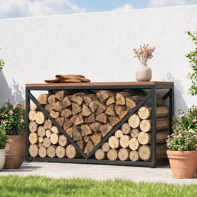 Outsunny 2-in-1 stojak na drewno do wnętrz 98 x 28 x 50 cm podwyższony stojak na drewno z półką przegrodą stolik boczny | Aosom PL