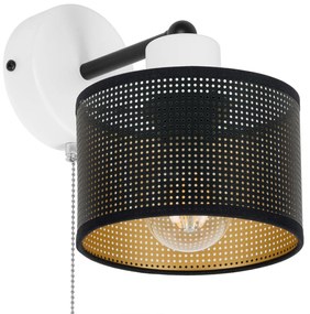 Biały kinkiet z włącznikiem jednopunktowy z czarnym abażurem SHWD-BE-1