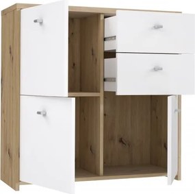 Kwadratowa komoda z 3 szafkami i 2 szufladami Best Chest 223, biały/dąb artisan