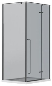Ścianka prysznicowa z uchylnymi drzwiami ze szkła dymionego - szer. 100 x gł. 80 x wys. 190 cm - Czarny mat - TERMANIO