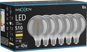 Mexen Vintis 6x żarówka filament LED E27, G95, 6W, Ciepła - 2700K, 510 lm, smoke - L157-E27-0627-70x06