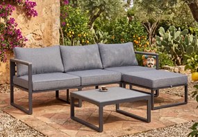 Szary nowoczesny zestaw mebli ogrodowych Marinel - sofa 3 osobowa + pufa + stolik kawowy