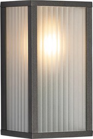 Lampa ścienna zewnętrzna czarna z żebrowanym szkłem IP44 - Charlois
