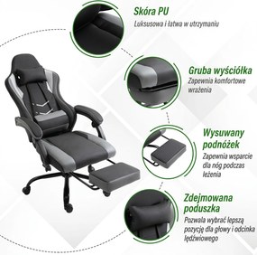 Vinsetto Ergonomiczne krzesło gamingowe z podnóżkiem krzesło biurowe do biurka czarne | Aosom PL