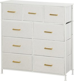 HOMCOM Komoda z Materiału, 9 Szuflad, Rama Stalowa, Elegancka, Wszechstronna, Biała