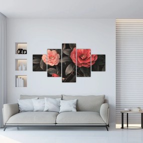 Obraz - Czerwone kwiaty na ciemnym tle (125x70 cm)