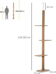 PawHut Drapak z regulowaną wysokością dla kota Brązowe drzewko wspinaczkowe z zabawkami 43x27x228-43cm | Aosom PL