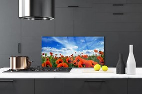 Panel Szklany Czerwone Maki w Blasku Słońca