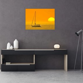 Obraz na szkle - Łódź na środku morza (70x50 cm)