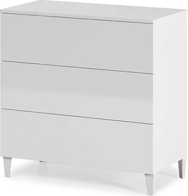Komoda kolumnowa z 3 szufladami Vera, kolor biały połysk, szerokość 80 cm.