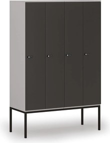 Drewniana szafa ubraniowa S4 z podstawą, 4-drzwiowa, 1871 x 1200 x 500 mm, demontaż, zamek mechaniczny z kodem, szary/grafitowy