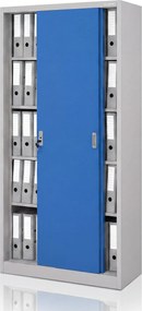 Biurowa szafa metalowa z drzwiami przesuwnymi szaro-niebieska: KUBA 900 x 1850 x 400 mm