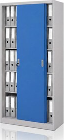 Szafa metalowa biurowa z drzwiami przesuwnymi szaro-niebieska, 900x1850x400 mm: KUBA