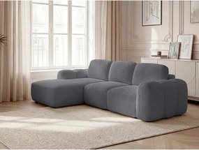 Szary rozkładany/ze schowkiem narożnik z materiału bouclé (lewostronny/z szezlongiem) Montaigne – Bobochic Paris