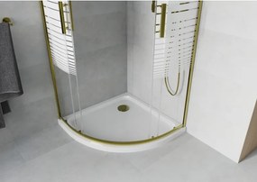 Mexen Rio kabina prysznicowa półokrągła 80 x 80 cm, białe pasy, złota + brodzik Flat, biały - 863-080-080-50-20-4110G