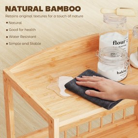 HOMCOM Wózek kuchenny na kółkach z 3 poziomami, wózek serwisowy z miejscem do przechowywania, regał kuchenny na kółkach, do kuchni, łazienki, biura, naturalne drewno | Aosom PL