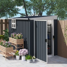Outsunny Domek ogrodowy na narzędzia, z oknem, otworami wentylacyjnymi, zamykany, ze stali, Ciemnoszary