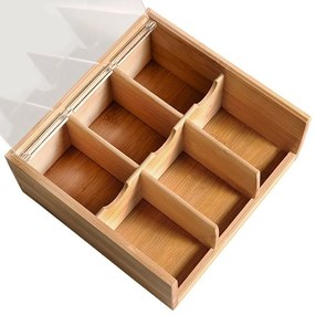 Kesper 58903 Organizer na herbatę bambusowy, 6 przegródek, 22 x 21 x 9,5 cm