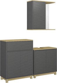 Zestaw mebli łazienkowych antracyt/dąb 60x30x60 livia