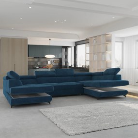 Masseno Narożnik VINTESSA z funkcją spania i pojemnikiem na pościel Narozniki U, Rozkładana sofa - Niebieski, MONOLITH 77