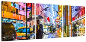 Obraz - Miasto w neonowym blasku (z zegarem) (90x30 cm)