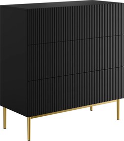 Komoda Nicole 100 cm z szufladami z ryflowanym frontem - czarny mat / złote nóżki