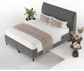 Szare tapicerowane łóżko dwuosobowe ze schowkiem 200x200 cm Draco – Maison de Rêve