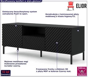 Szafka rtv z frezowanym frontem czarny mat + czarne nóżki - Diva 5X