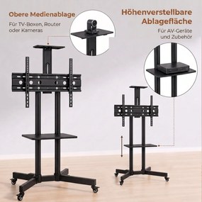 HOMCOM Mobilny stojak na TV na kółkach do 81,3-190,5 cm, wózek TV z pochyleniem, regulacja wysokości, kółka z hamulcem, czarny | Aosom PL