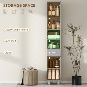 kleankin Szafka łazienkowa, komoda, z półkami i szufladą, regulowana, Szary | Aosom PL