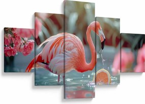 Obraz - Flaming w stawie (125x70 cm)
