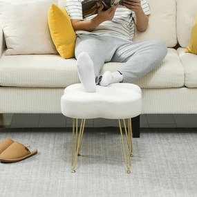 HOMCOM Hoker, Aksamitny hoker w kształcie koniczyny, Stalowe nogi, Kremowy