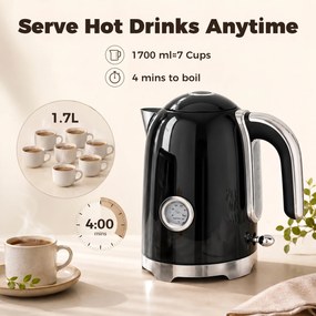 HOMCOM Zestaw czajnik i toster z termometrem, 1,7 l, czajnik 2200 W, toster 2-szczelinowy z 7 stopniami opiekania | Aosom PL