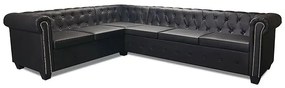 Czarny 6-osobowy narożnik w stylu chesterfield R4-R22
