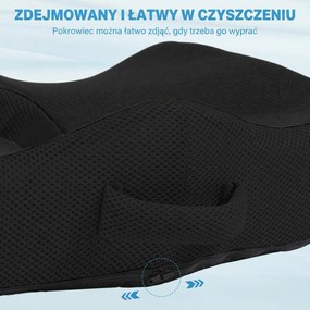 HOMCOM Poduszka siedziskowa, ergonomiczna, z oddychającym pokrowcem, antypoślizgowa, 44x39x13 cm, Czarna