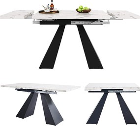 Rozkładany stół jadalny - 99-159 x 74 x 77 cm - Blat imitujący marmur - MDF i metal - Biały + czarny