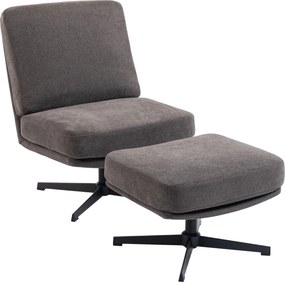 HOMCOM Fotel z podnóżkiem obrotowy, lounge w lnianej tkaninie do salonu, ciemnoszary | Aosom PL