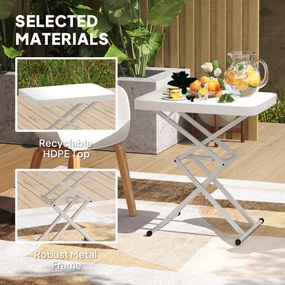 Outsunny Stolik ogrodowy, przenośny stół zewnętrzny z tworzywa sztucznego i metalu, stolik bistro, na taras, ogród, biały