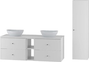 Biały Zestaw do Łazienki 140cm Szafka Regał Blat Umywalka Słupek Marco