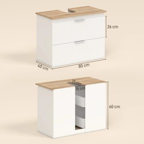 HOMCOM Szafka łazienkowa, 80 cm szafka z dwiema dużymi szufladami do umywalek z cokołem lub bez, Biała | Aosom PL