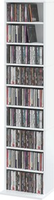 HOMCOM Regał na płyty CD/DVD, 9 poziomów, wąski regał stojący z 6 regulowanymi półkami, dla 260 płyt CD, Biały | Aosom PL