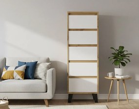 Wysoka komoda na nóżkach z 5 szufladami dąb artisan + biały M0-S86