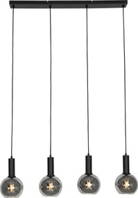 Lampa wisząca art deco czarna z przydymionym szkłem 4-światłowa - Josje