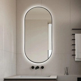 Lustro owalne podświetlane symetryczne czarna rama 40 x 100 cm PLATAN LED
