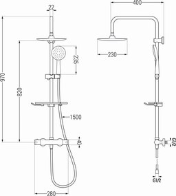 Mexen KT67 zestaw prysznicowy natynkowy z deszczownicą i baterią termostatyczną, czarny - 771506793-70